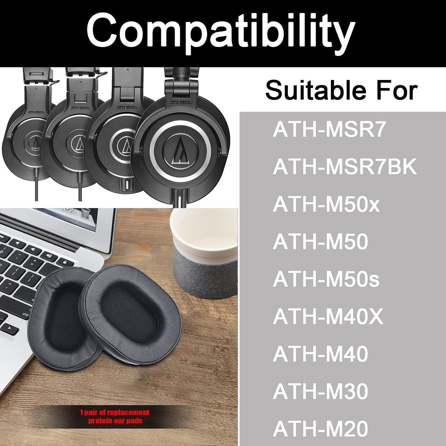 Replacement Earpads for Audio Technica M40X