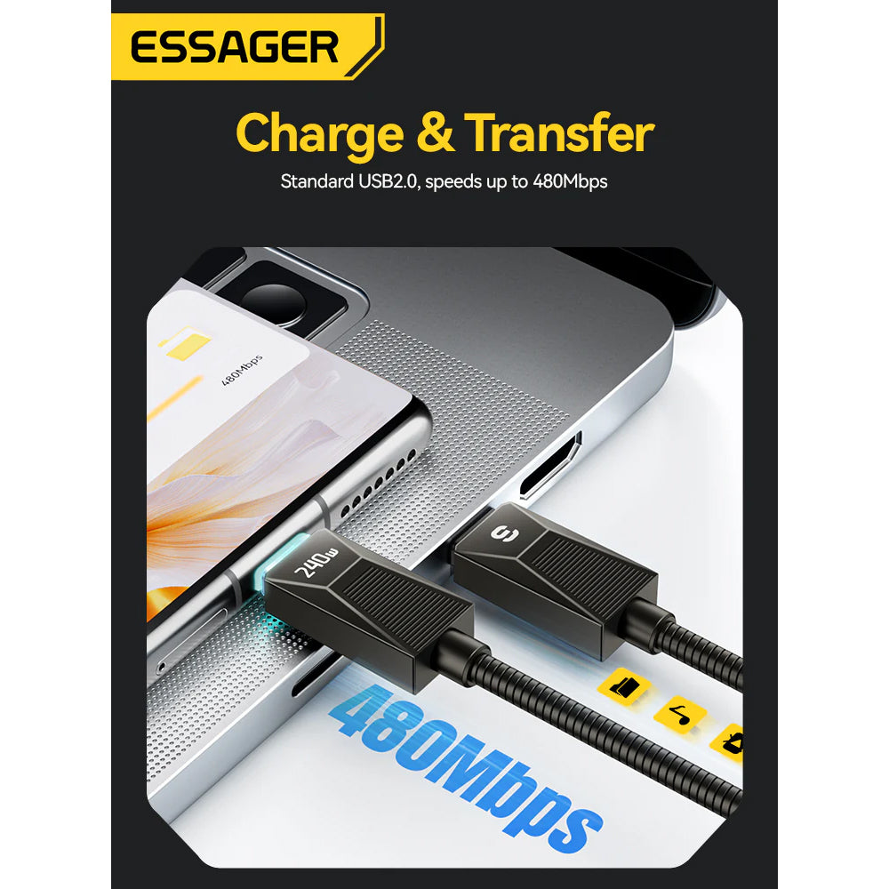 240W led display USB-C to USB-C Cable (2M) - Essager Fast Charger