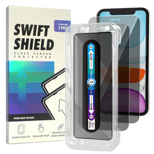 iPhone 11 Privacy Premium Tempered Glass Screen Protector Alignment Kit by SwiftShield [2-Pack]