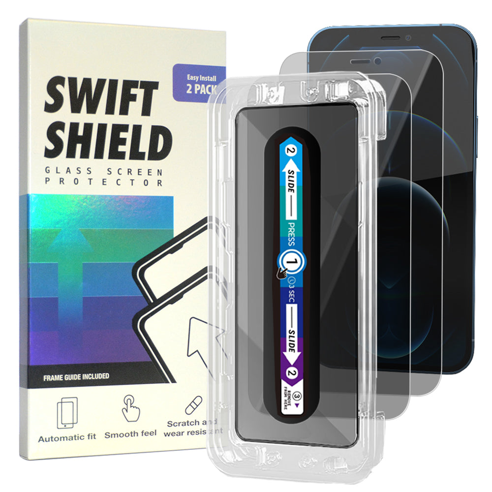 iPhone 12 Pro Privacy Premium Tempered Glass Screen Protector Alignment Kit by SwiftShield [2-Pack]