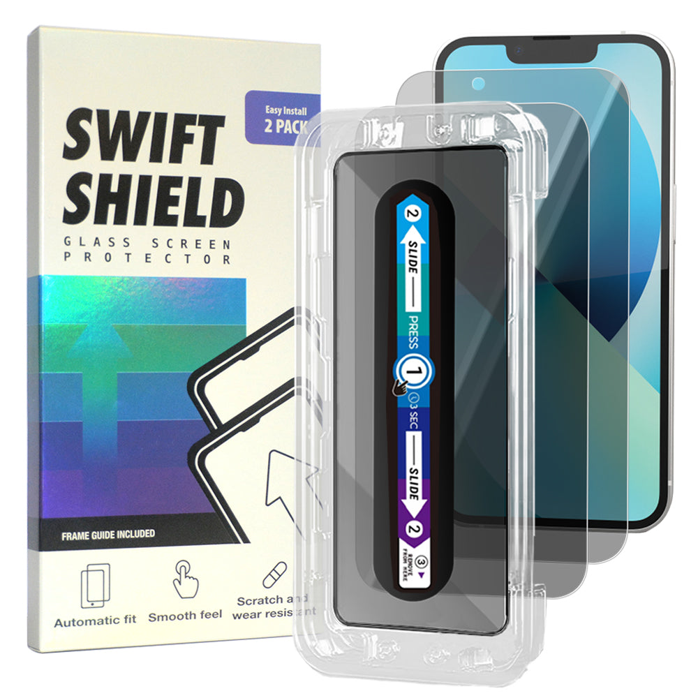 iPhone 13 Privacy Premium Tempered Glass Screen Protector Alignment Kit by SwiftShield [2-Pack]