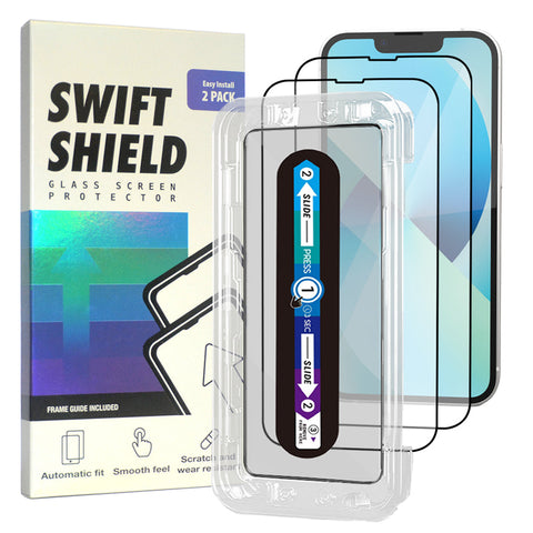 iPhone 13 Clear Premium Tempered Glass Screen Protector Alignment Kit by SwiftShield [2-Pack]
