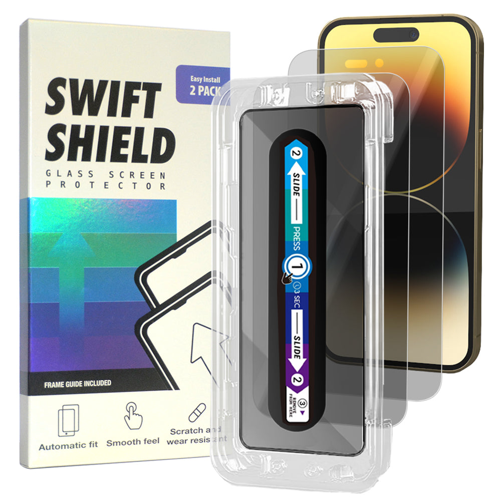 iPhone 14 Pro Max Tempered Glass Screen Protector [2-Pack] with Easy Alignment Frame – Privacy, Premium by SwiftShield