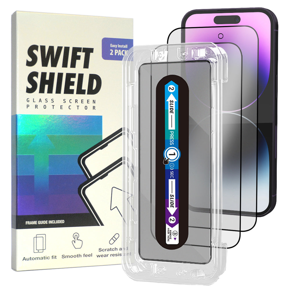 iPhone 14 Pro Matte Anti-Glare Premium Tempered Glass Screen Protector Alignment Kit by SwiftShield [2-Pack]