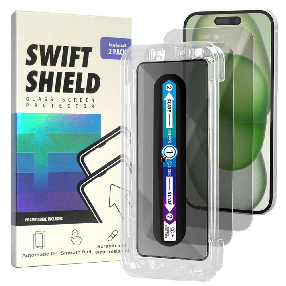 iPhone 15 Plus Privacy Premium Tempered Glass Screen Protector Alignment Kit by SwiftShield [2-Pack]