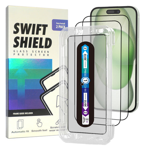 iPhone 15 Plus Clear Premium Tempered Glass Screen Protector Alignment Kit by SwiftShield [2-Pack]