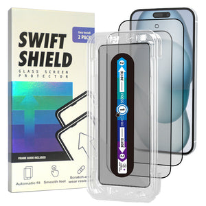 iPhone 15 Matte Anti-Glare Premium Tempered Glass Screen Protector Alignment Kit by SwiftShield [2-Pack]