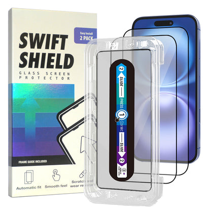 iPhone 16 Tempered Glass Screen Protector [2-Pack] with Easy Alignment Frame – Clear, Premium by SwiftShield