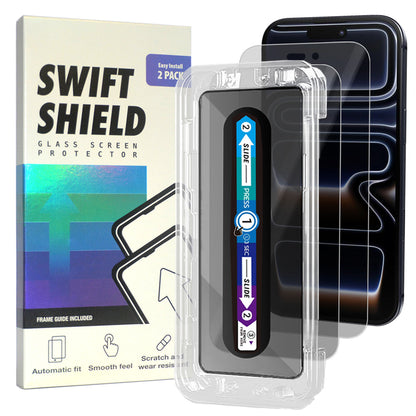 iPhone 17 Pro Max Tempered Glass Screen Protector [2-Pack] with Easy Alignment Frame – Privacy, Premium by SwiftShield