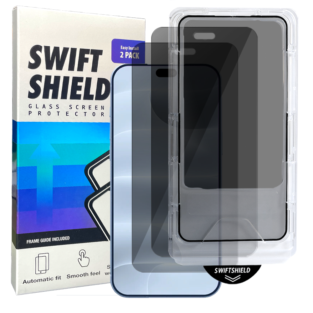 iPhone 18 Pro Tempered Glass Screen Protector [2-Pack] with Easy Alignment Frame – Privacy, Premium by SwiftShield