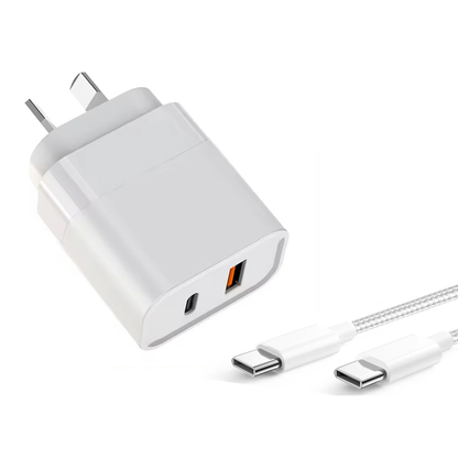 30W Superfast compatible Dual Wall Charger with USB-C to USB-C Cable