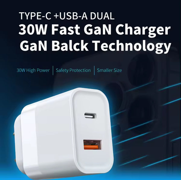 30W Superfast compatible Dual Wall Charger with USB-C to USB-C Cable