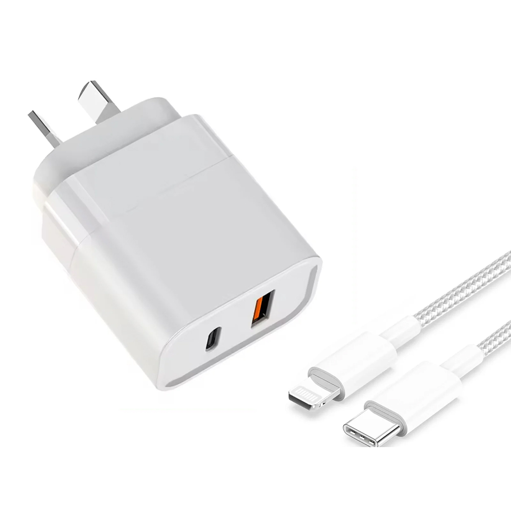 30W Superfast compatible Dual Wall Charger with USB-C to Lightning