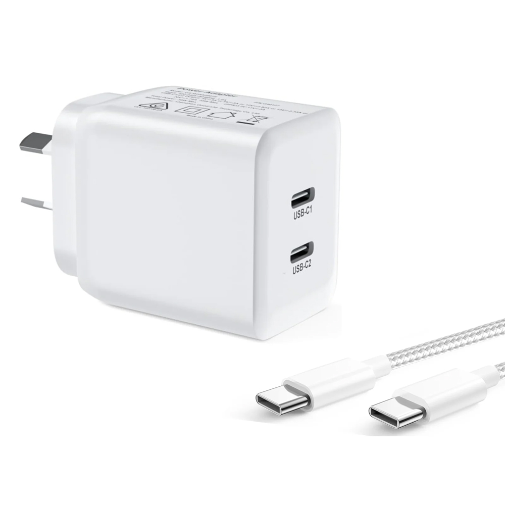 (35W) Superfast compatible Dual USB Type-C Wall Charger with USB-C to USB-C Cable