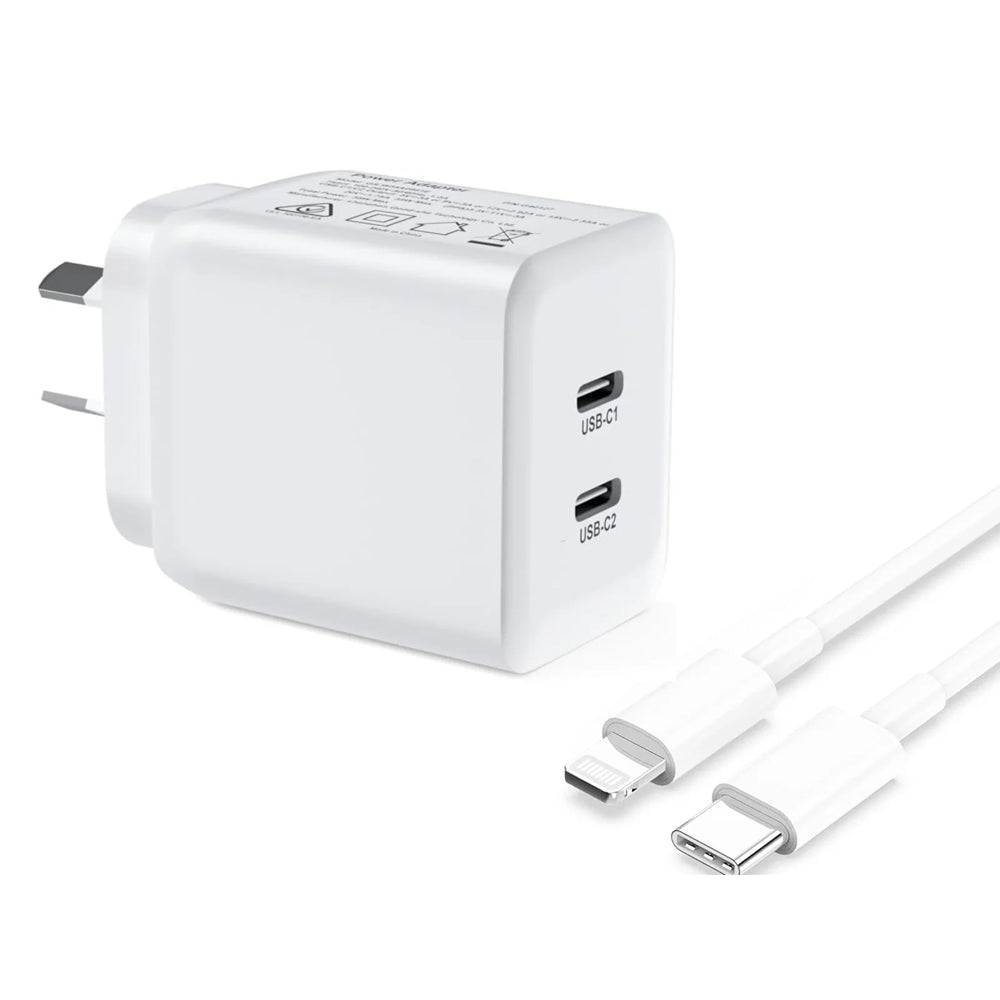 (35W) Superfast compatible Dual USB Type-C Wall Charger with USB-C to Lightning