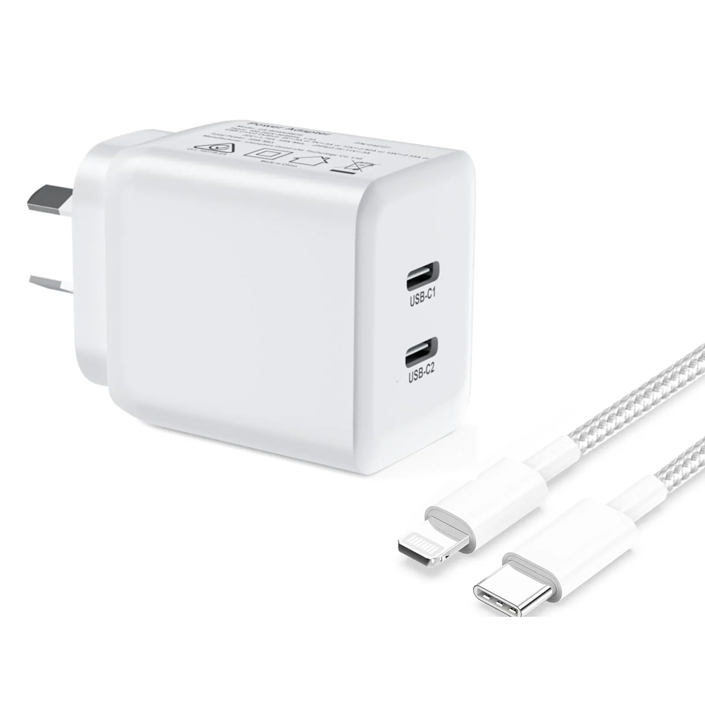 (35W) Superfast compatible Dual USB Type-C Wall Charger with USB-C to Lightning