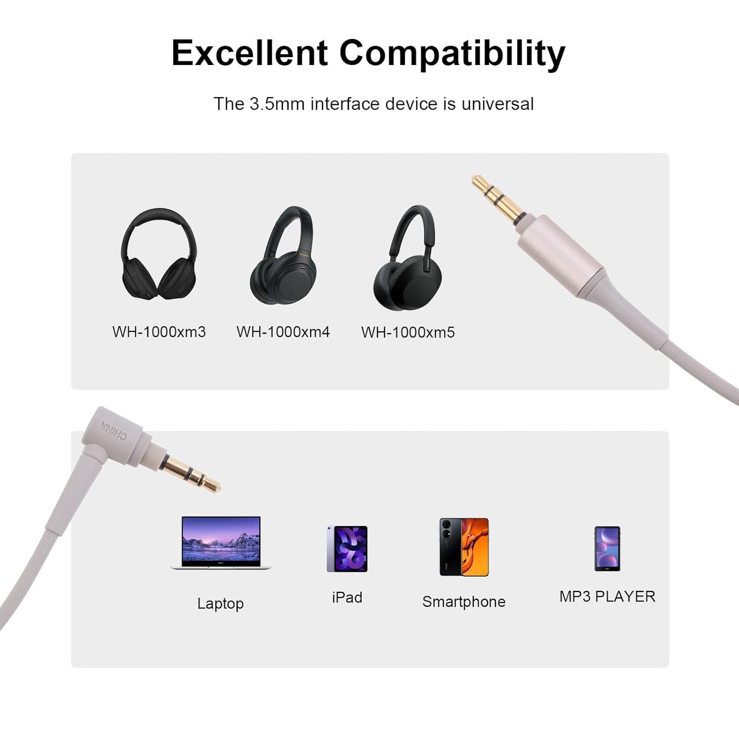 Replacement cable for Sony XM5, XM4, XM3 headphones