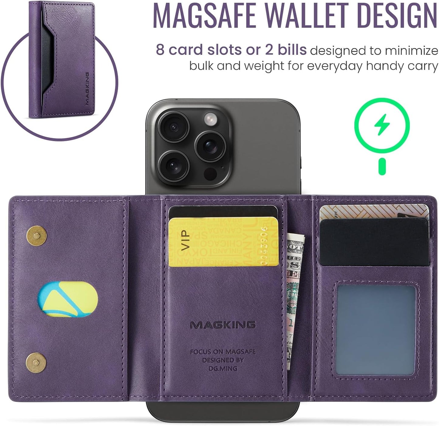 MagSafe Compatible Magnetic Leather Wallet Card Holder for iPhone
