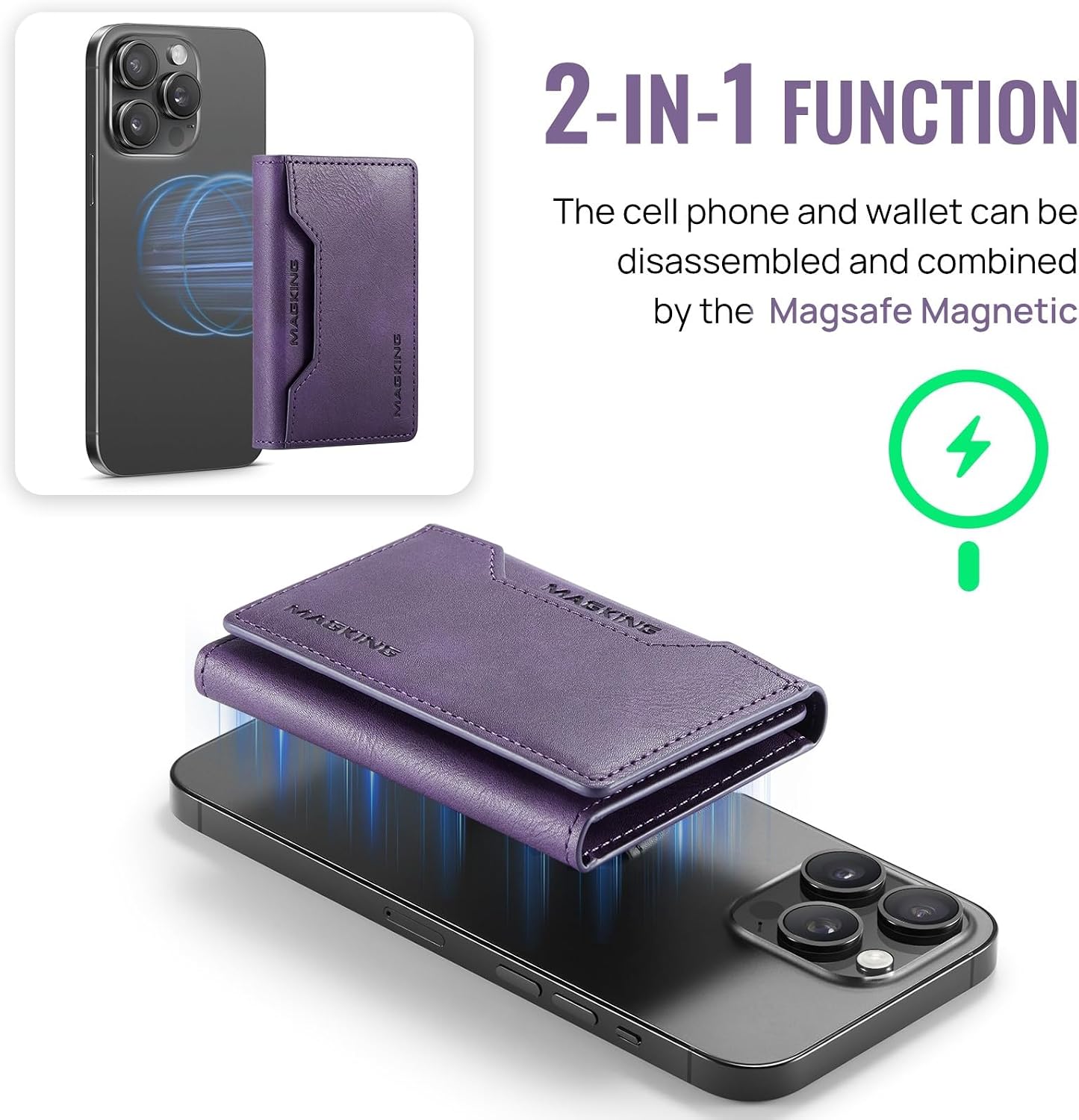 MagSafe Compatible Magnetic Leather Wallet Card Holder for iPhone