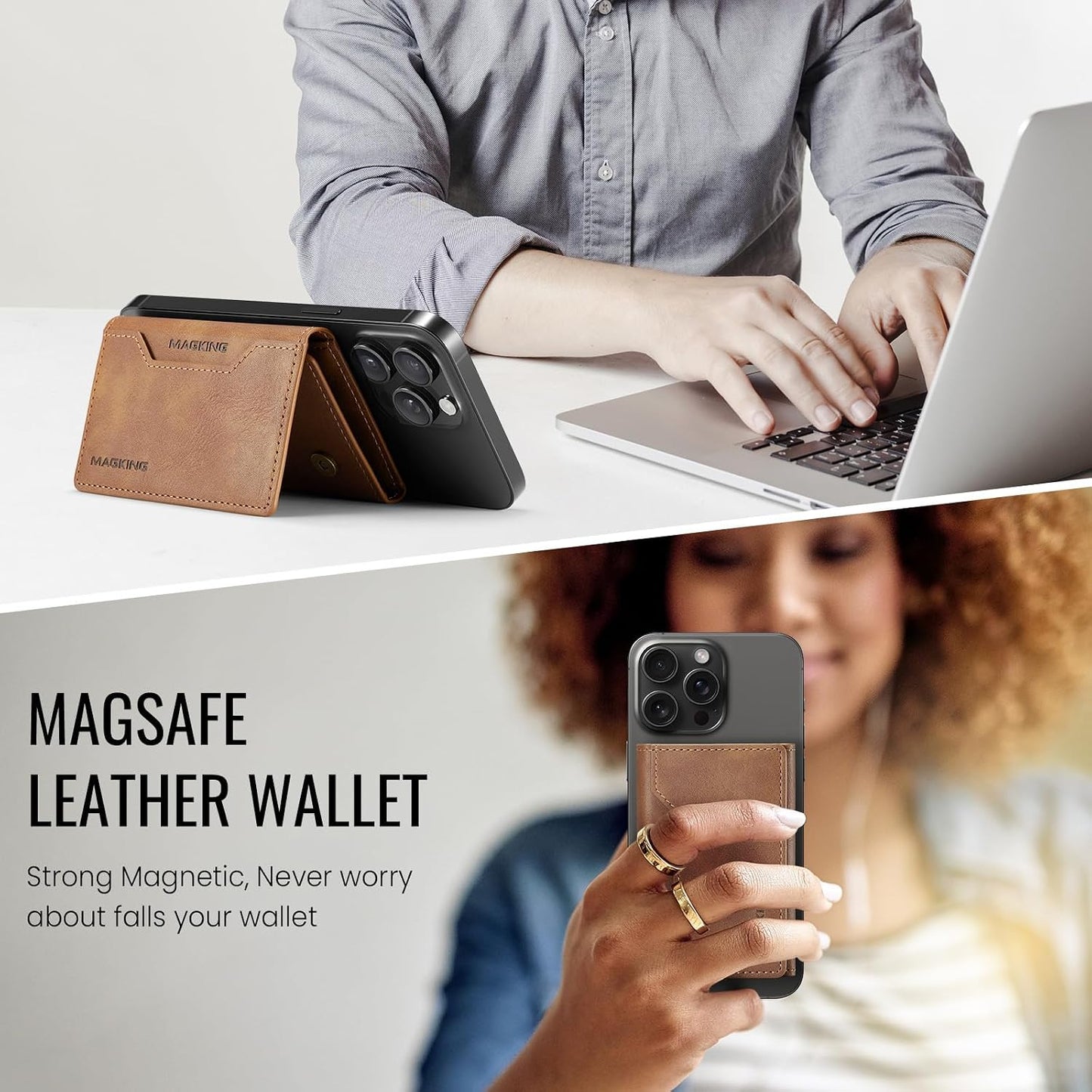 MagSafe Compatible Magnetic Leather Wallet Card Holder for iPhone
