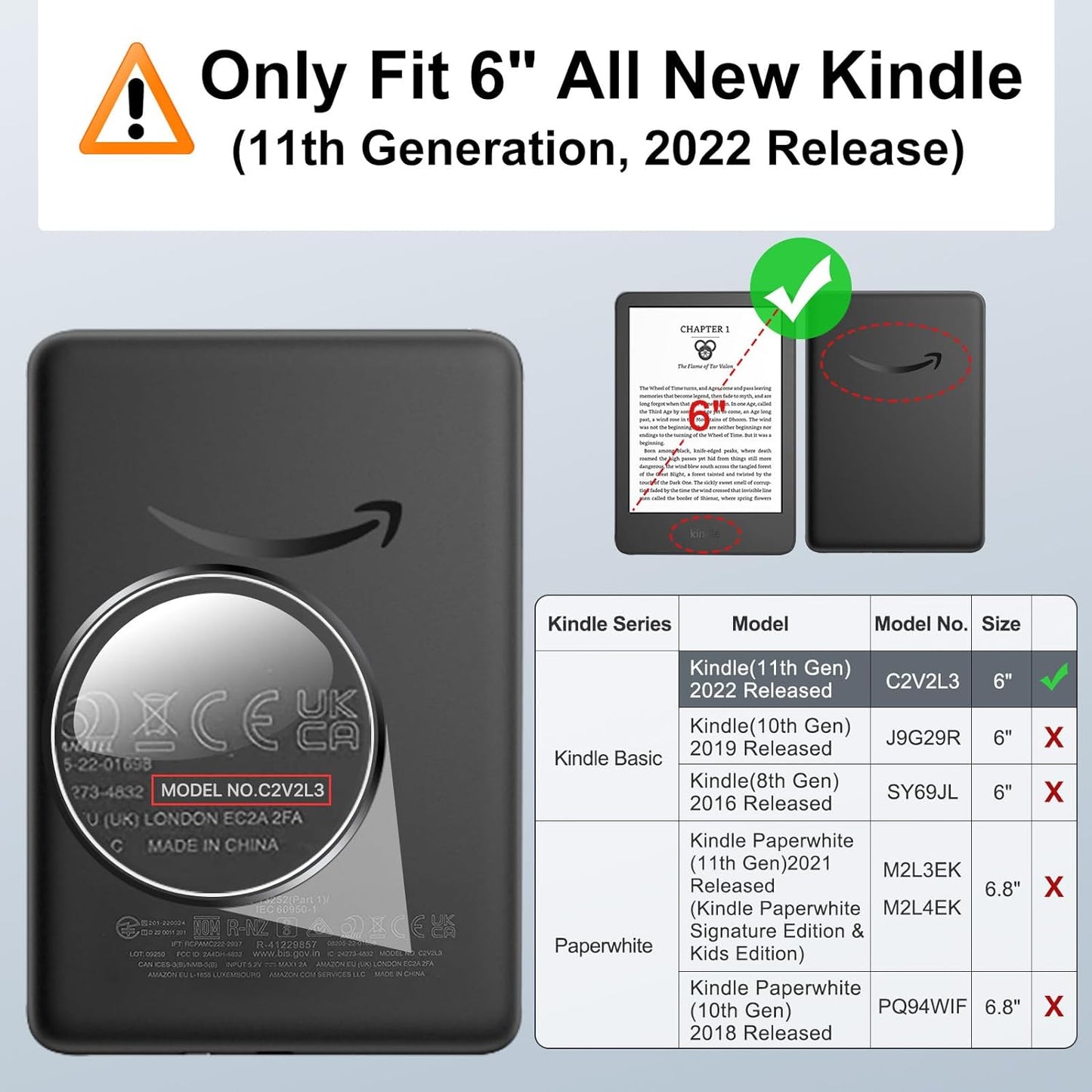 Flip Magnetic Case for Kindle 6" 11th Generation 2024