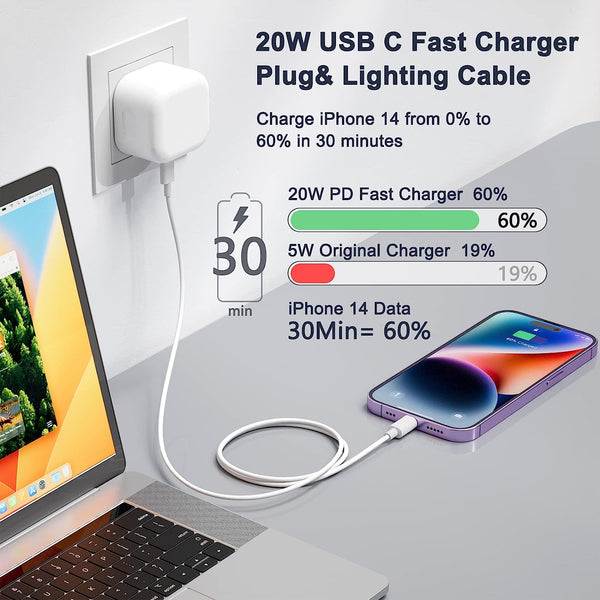 20W Fast Wall Charger with USB Type-C  to Lightning cable