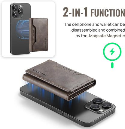MagSafe Compatible Magnetic Leather Wallet Card Holder for iPhone