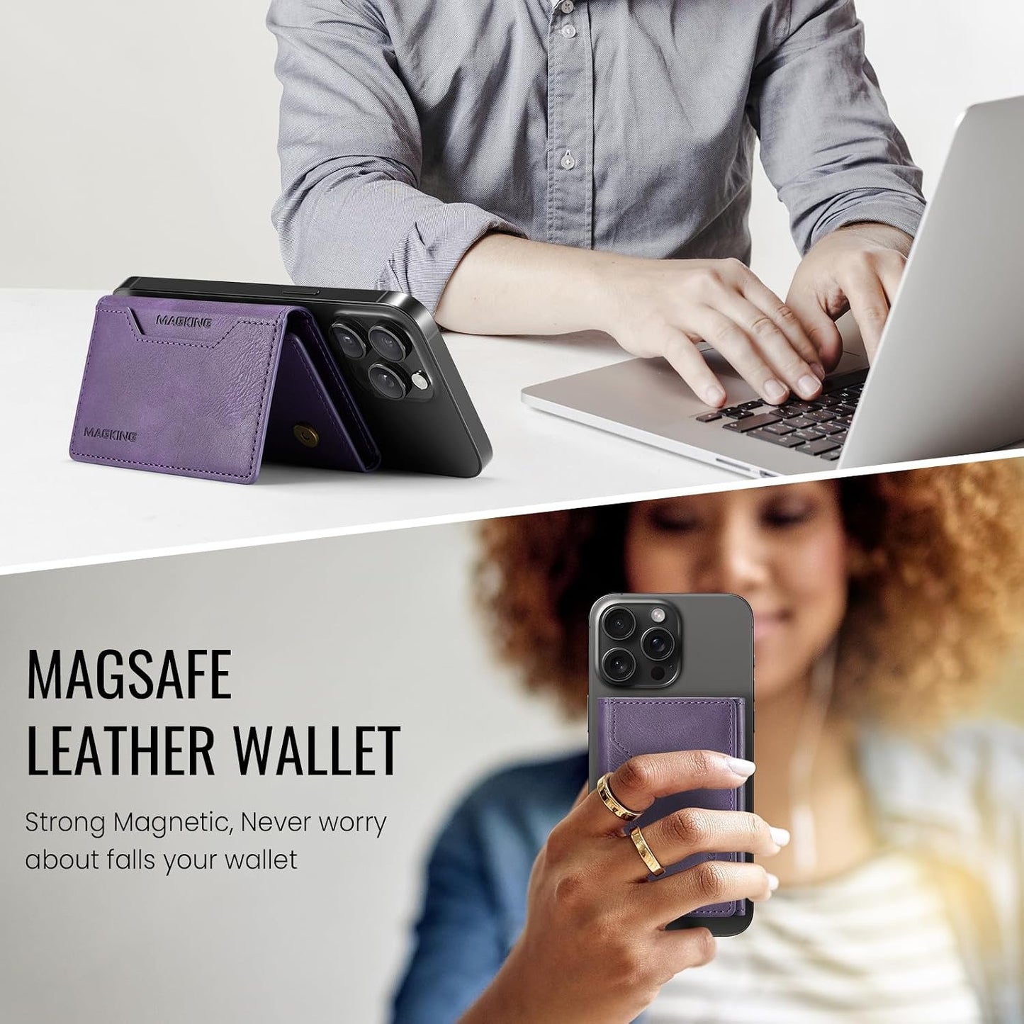 MagSafe Compatible Magnetic Leather Wallet Card Holder for iPhone