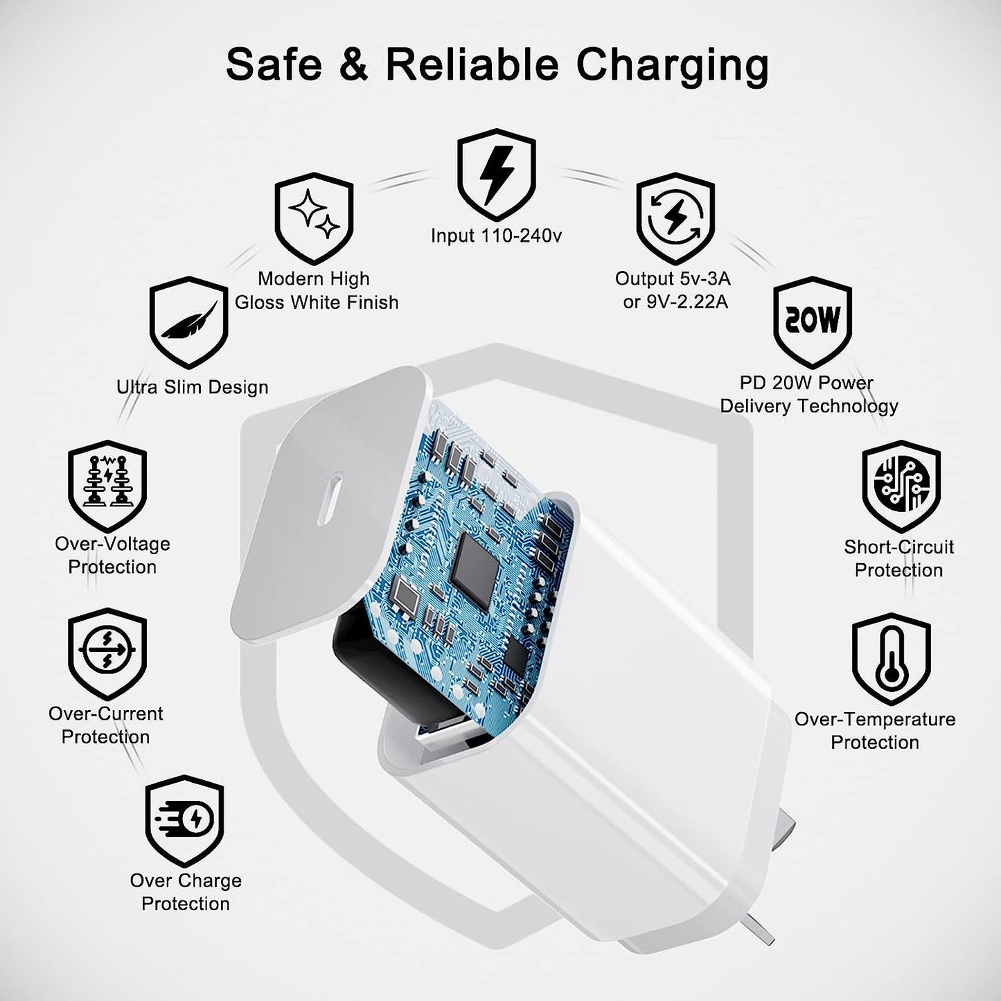 20W Fast Wall Charger with USB Type-C  to Lightning cable