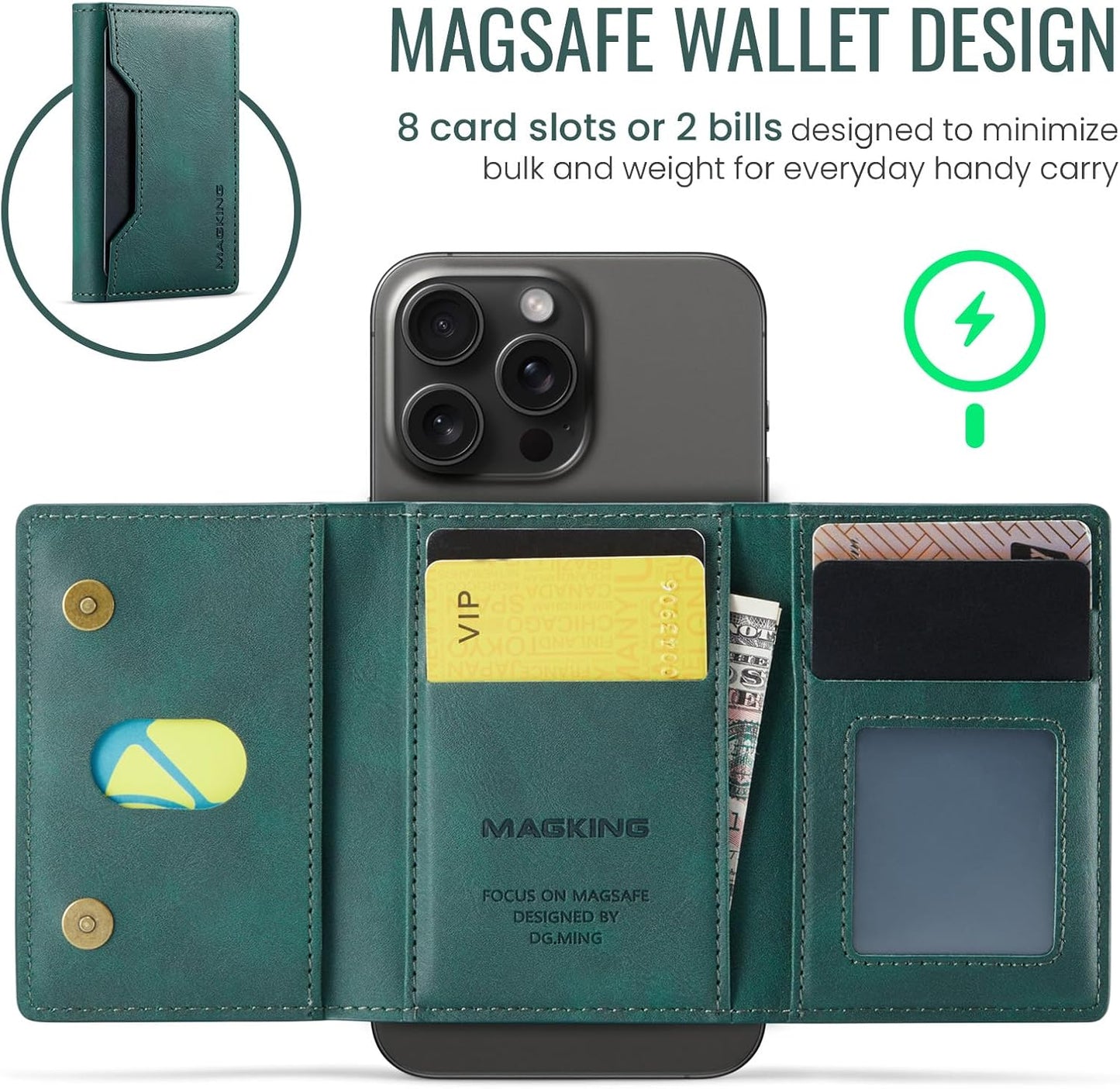 MagSafe Compatible Magnetic Leather Wallet Card Holder for iPhone