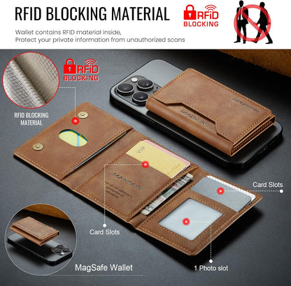 MagSafe Compatible Magnetic Leather Wallet Card Holder for iPhone