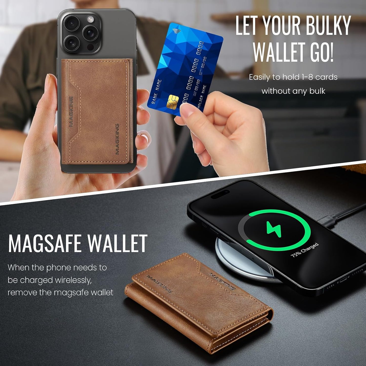 MagSafe Compatible Magnetic Leather Wallet Card Holder for iPhone