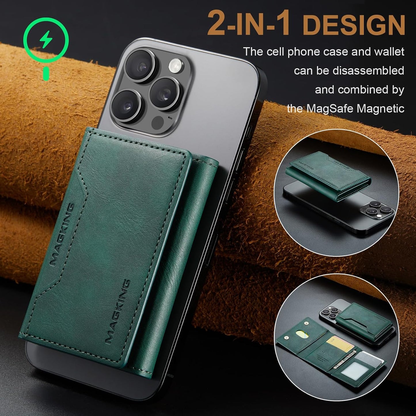 MagSafe Compatible Magnetic Leather Wallet Card Holder for iPhone