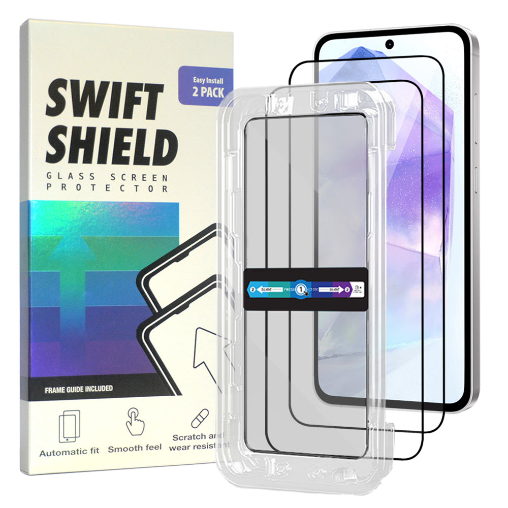 Samsung Galaxy A55 5G Tempered Glass Screen Protector [2-Pack] with Easy Alignment Frame – Clear, Premium by SwiftShield