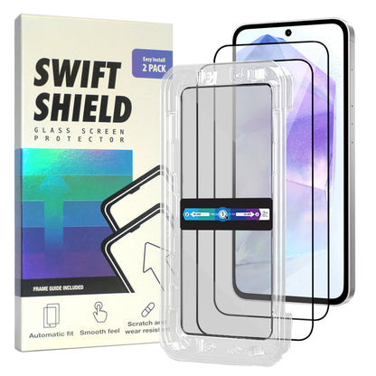 Samsung Galaxy A55 5G Tempered Glass Screen Protector [2-Pack] with Easy Alignment Frame – Clear, Premium by SwiftShield
