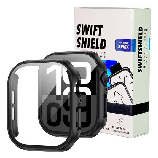 Apple Watch Series 11 (46mm) Case with Glass Screen Protector by SwiftShield (2 Pack - Black)