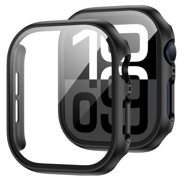 Apple Watch Series 10 (42mm) Case with Glass Screen Protector by SwiftShield (2 Pack - Black)