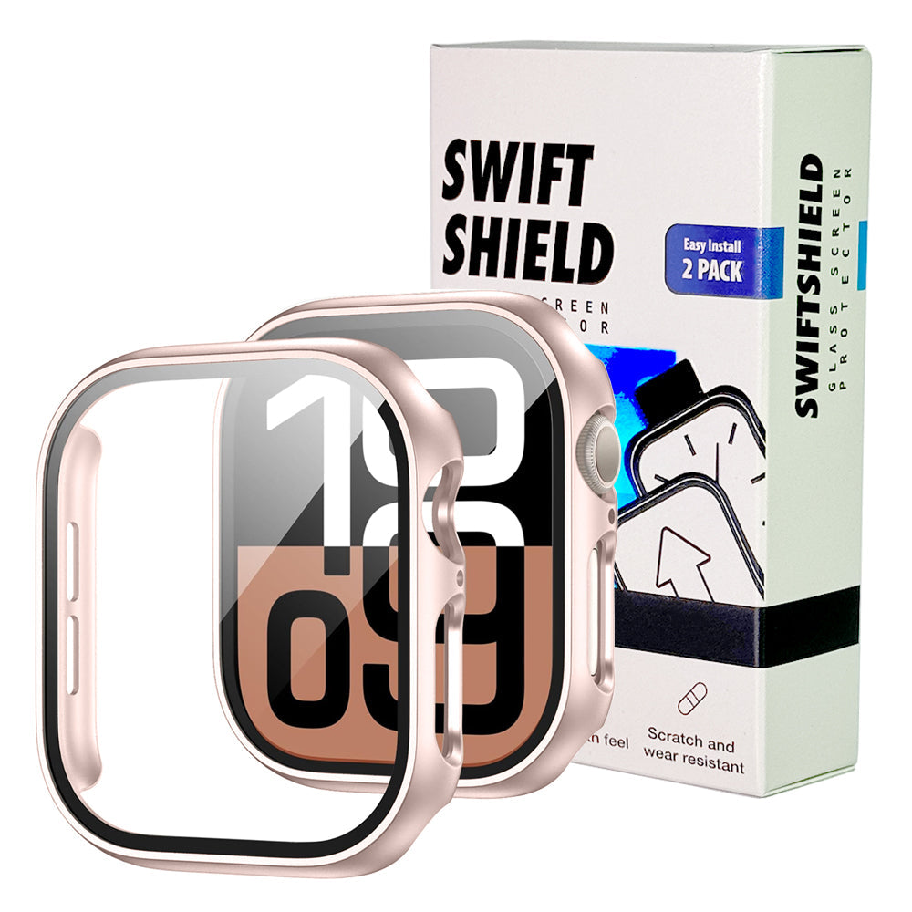 Apple Watch Series 11 (42mm) Case with Glass Screen Protector by SwiftShield (2 Pack - Rose Gold)