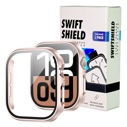 Apple Watch Series 11 (42mm) Case with Glass Screen Protector by SwiftShield (2 Pack - Rose Gold)