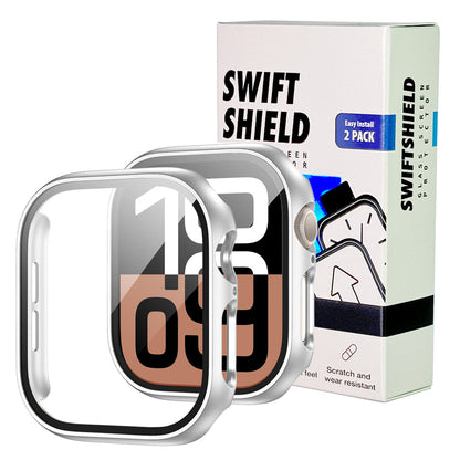 Apple Watch Series 11 (42mm) Case with Glass Screen Protector by SwiftShield (2 Pack - Silver)