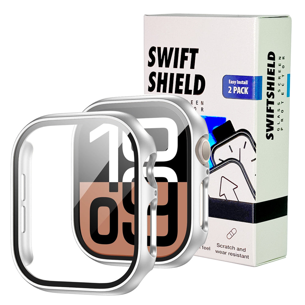 Apple Watch Series 11 (46mm) Case with Glass Screen Protector by SwiftShield (2 Pack - Silver)