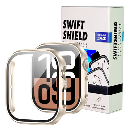 Apple Watch Series 11 (42mm) Case with Glass Screen Protector by SwiftShield (2 Pack - Gold Titanium)
