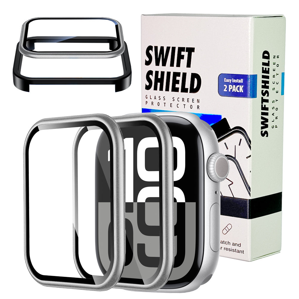 Apple Watch Series 10 (42mm) Glass Screen Protector Alignment Kit by SwiftShield (2 Pack - Silver)