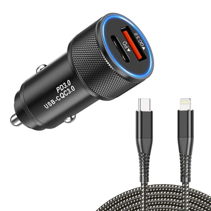 Alloy Dual 18W Fast Car Charger with Lightning to Type C cable