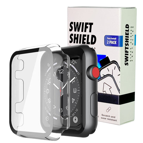 Apple Watch 38mm Case with Glass Screen Protector by SwiftShield (2 Pack - Clear)