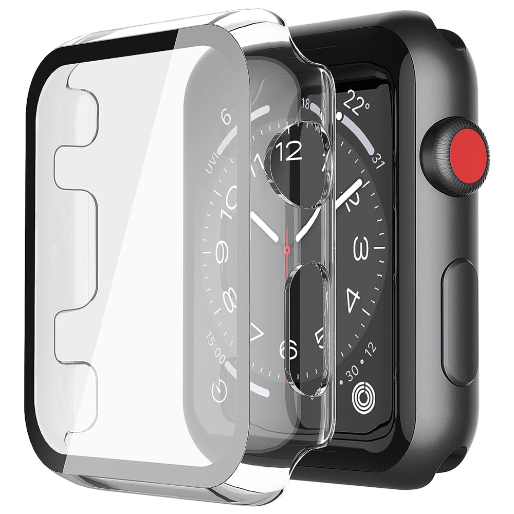 Apple Watch 42mm Case with Glass Screen Protector by SwiftShield (2 Pack - Black + Clear)