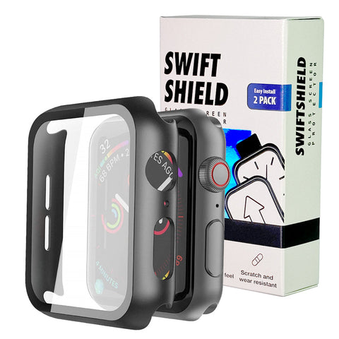 Apple Watch 40mm Case with Glass Screen Protector by SwiftShield (2 Pack - Black)