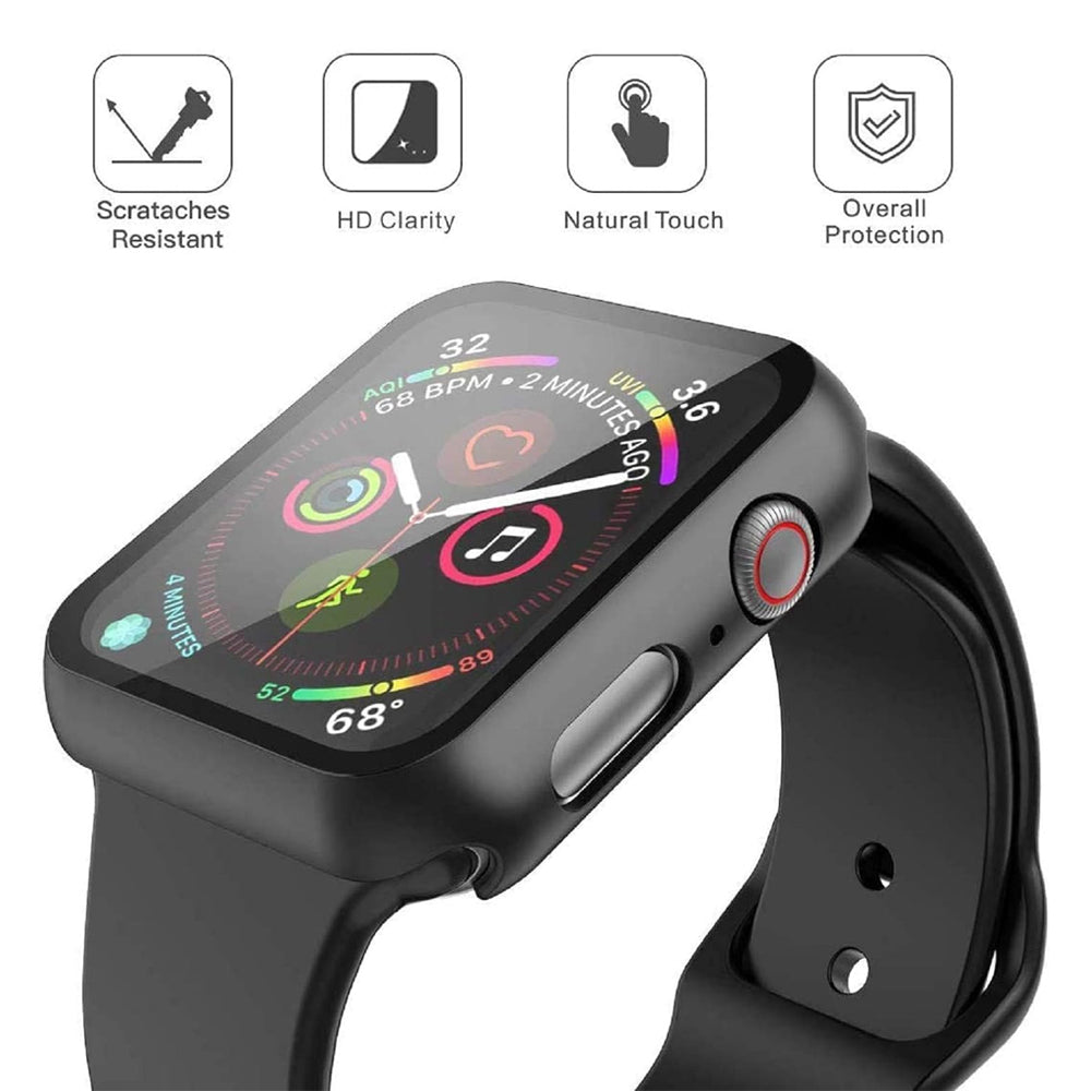 Apple Watch SE Series 2 40mm Case with Glass Screen Protector by SwiftShield (2 Pack - Black + Clear)