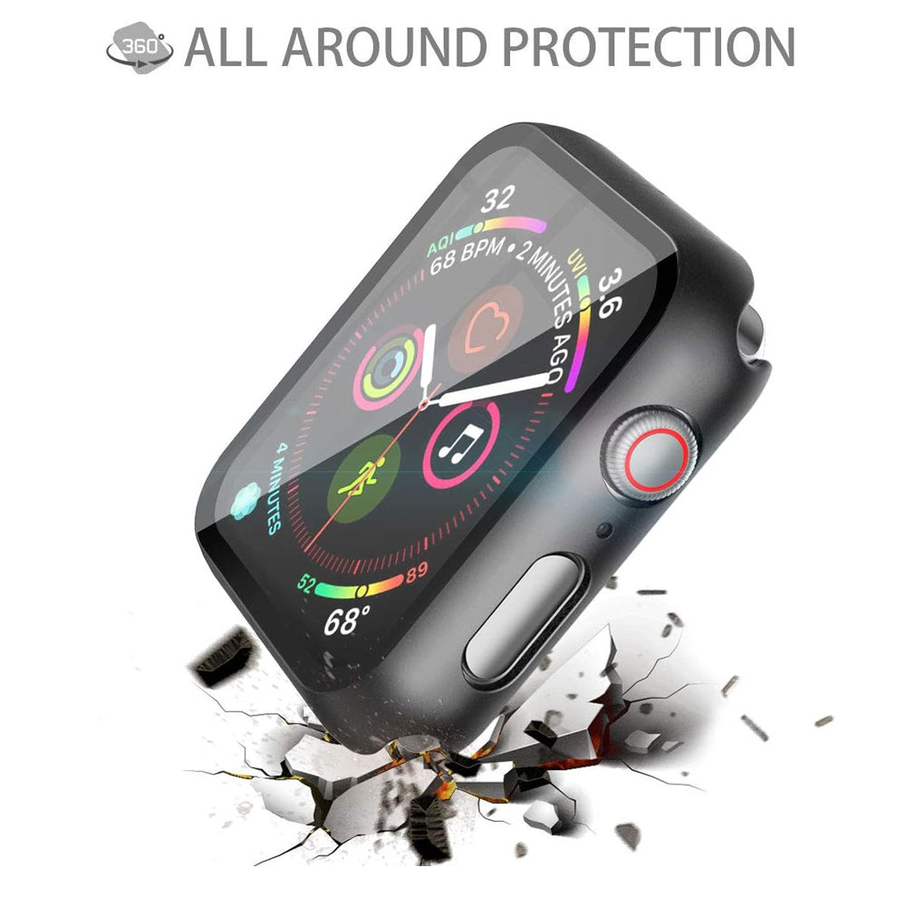 Apple Watch SE Series 3 44mm Case with Glass Screen Protector by SwiftShield (2 Pack - Black + Clear)