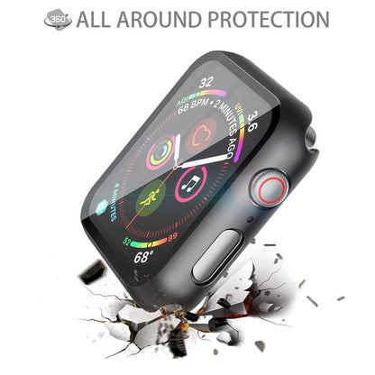 Apple Watch SE Series 3 44mm Case with Glass Screen Protector by SwiftShield (2 Pack - Black + Clear)